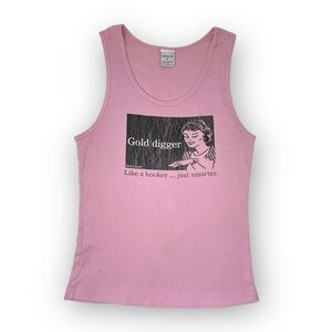 David & Goliath Pink Ribbed Tank Top Gold Digger Y2K Vintage Women XL Flawed